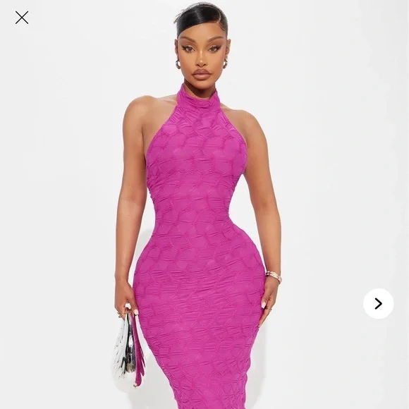 Vestido Midi Jada High Neck Halter - Rosa Intenso | L Vestido Midi Jada High Neck Halter - Rosa Intenso | L
